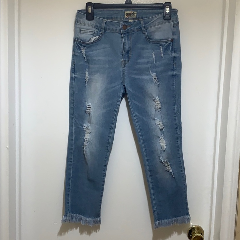 Denim Blvd Ripped Capri with Frayed Ankle